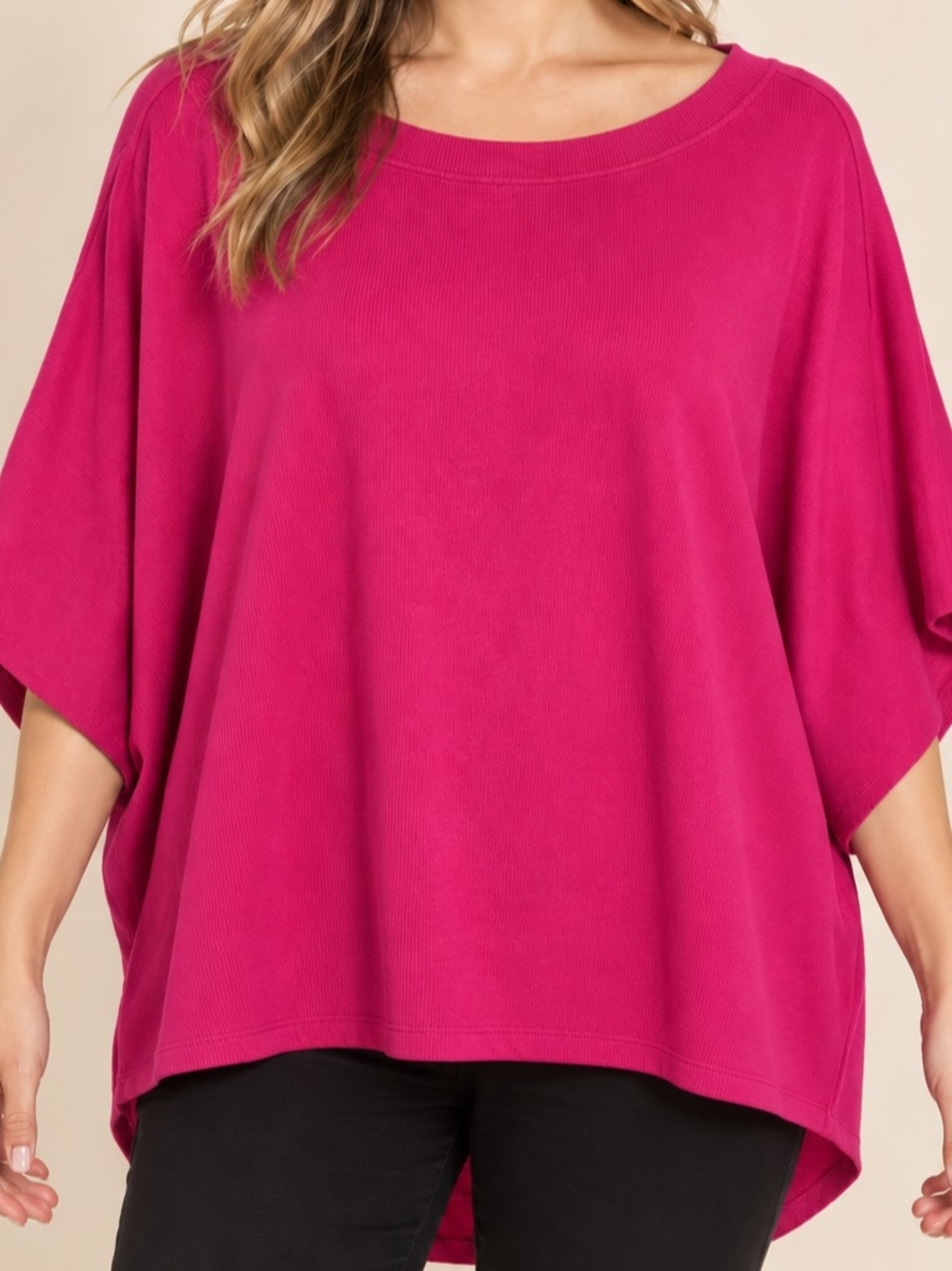 Mono B Lux Ribbed Pink Dolman Sleeve Top